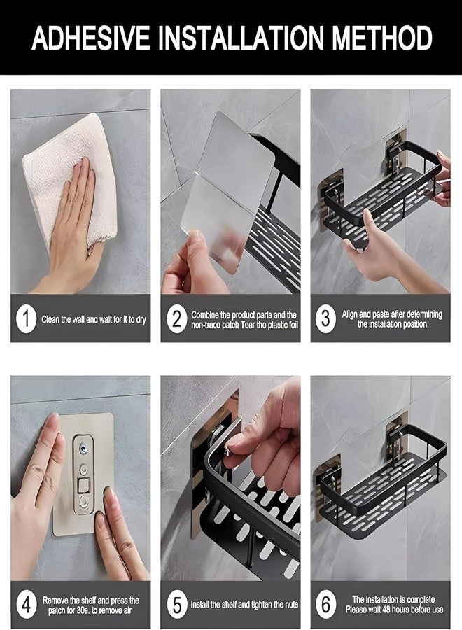 TEKCOOL رف حمام جداري من TEKCOOL، مصنوع من الألومنيوم الأسود ذاتي اللصق، قطعة واحدة، ملحقات حمام متعددة الاستخدامات، للتثبيت على الحائط، منظم حمام، بدون الحاجة إلى ثقب - Image 3